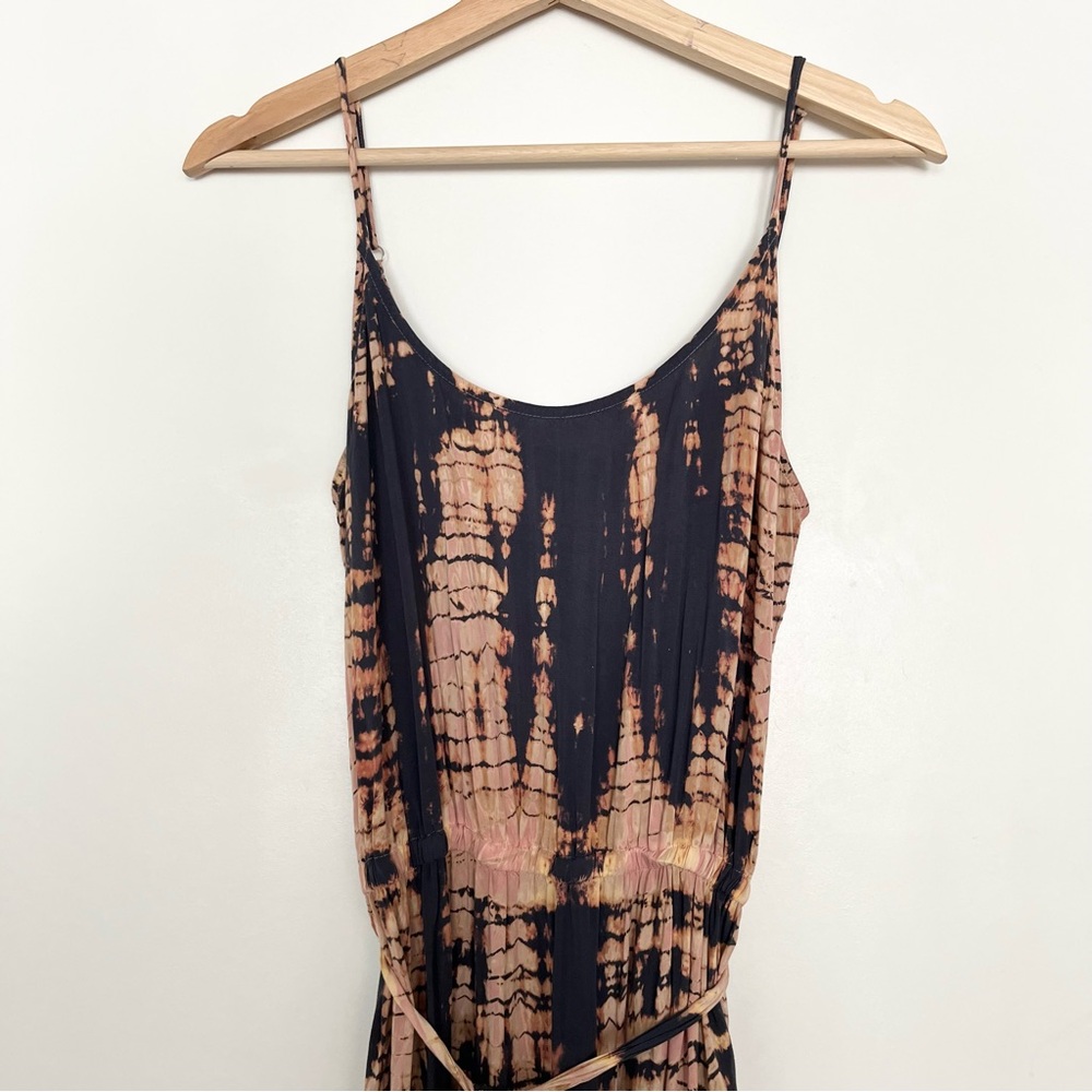 Michael Stars Boho Print Maxi Dress Size M Brown Strappy Tie Dye Hippie Beach - Picture 4 of 9